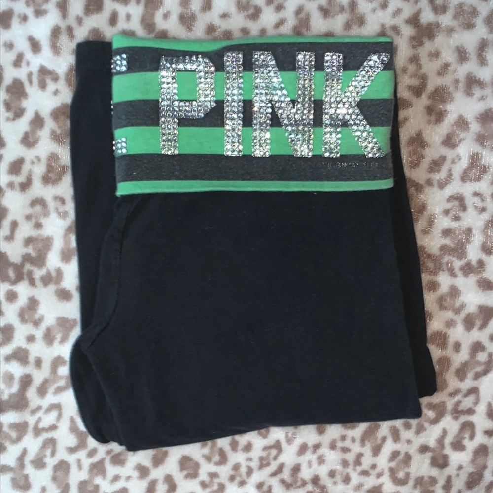 Victoria's Secret Black Leggings with Green Waistband